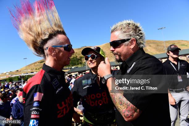 Guy Fieri attends the driver's meeting prior to the Monster Energy NASCAR Cup Series Toyota/Save Mart 350 at Sonoma Raceway on June 24, 2018 in...