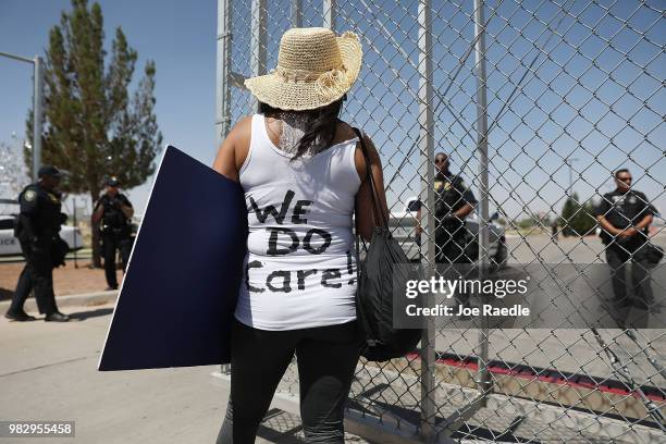 Dedee Garcia Blase wears a vest that reads "We Do Care!," a reference to a jacket first lady Melania Trump wore in a surprise visit to the border...