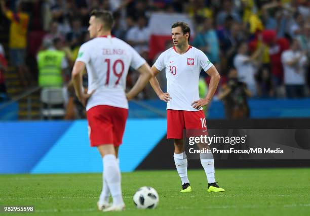 Grzegorz Krychowiak of Poland Are disappointed during the 2018 FIFA World Cup Russia group H match between Poland and Colombia at Kazan Arena on June...