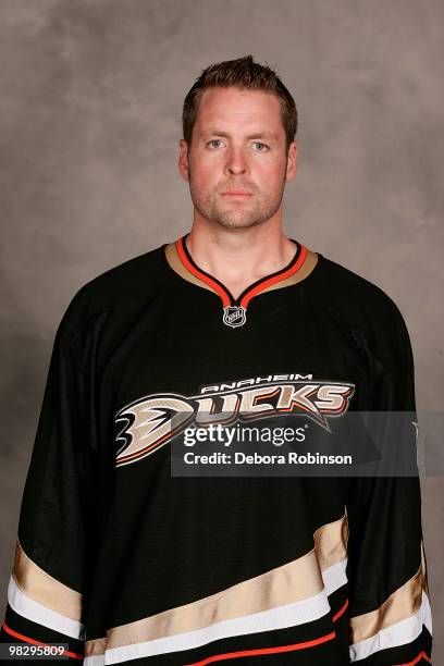 Aaron Ward of the Anaheim Ducks poses for a photo on April 6, 2010 at Honda Center in Anaheim, California.