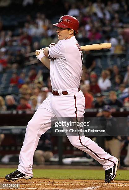 Stephen Drew of the Arizona Diamondbacks bats against the San Diego Padres during the major league baseball game at Chase Field on April 6, 2010 in...