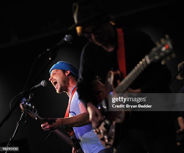 Musicians Scott McMicken and Toby Leaman of the band Dr. Dog performs at the Apple Store Soho on April 6, 2010 in New York City.