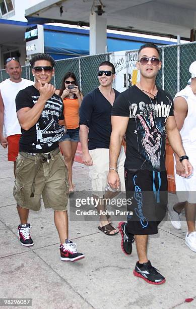 Michael 'The Situation' Sorrentino, Ronnie Ortiz-Magro, Paul "Pauly D" DelVecchio and Vinny Guadagnino are seen on April 6, 2010 in Miami Beach,...