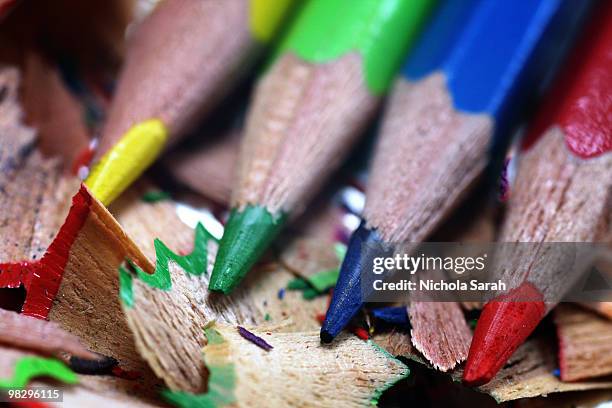 sharpened pencils - pencil shavings stock pictures, royalty-free photos & images