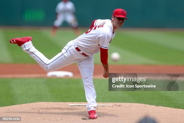 Cleveland Indians pitcher Adam Plutko delivers a pitch to the plate during the first inning of the Major League Baseball game between the Detroit...
