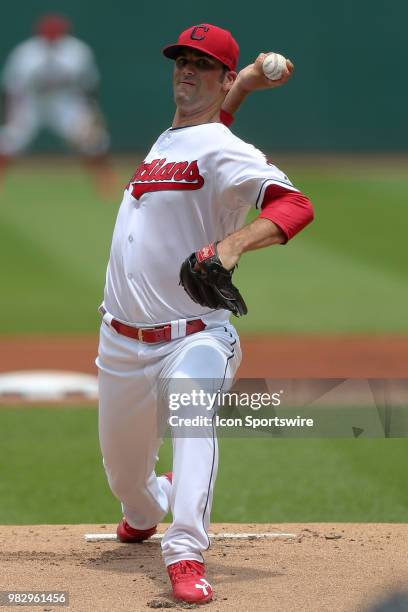 Cleveland Indians pitcher Adam Plutko delivers a pitch to the plate during the first inning of the Major League Baseball game between the Detroit...