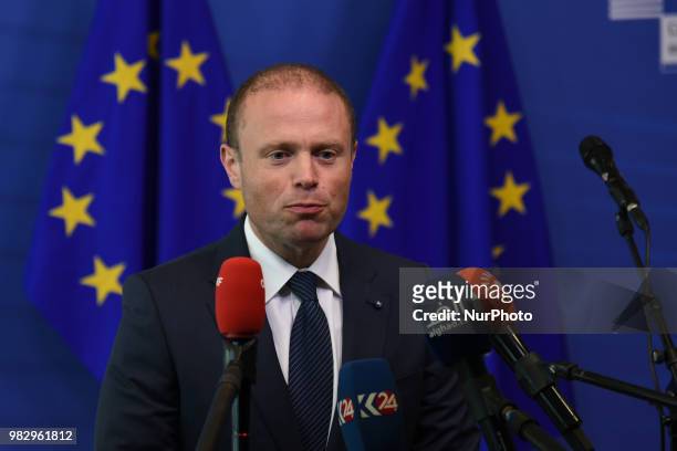 Joseph Muscat, Prime Minister of Malta since 2013, and Leader of the Partit Laburista since June 2008 talking to the press after an informal summit...