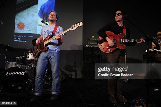 Musicians Toby Leaman and Scott McMicken of the band Dr. Dog perform at the Apple Store Soho on April 6, 2010 in New York City.
