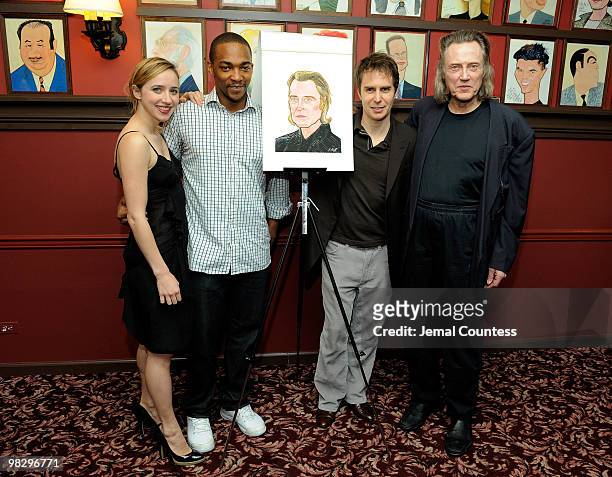 Actors Zoe Kazan, Anthony Mackie, Sam Rockwell and Christopher Walken pose for a photo during an unveiling ceremony to unveil the Christopher Walken...