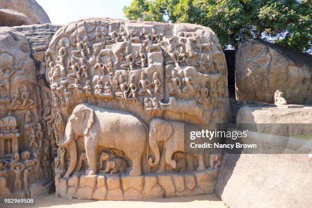 arjunas penance in mahabalipuram site in india. - circa 7th century - fotografias e filmes do acervo