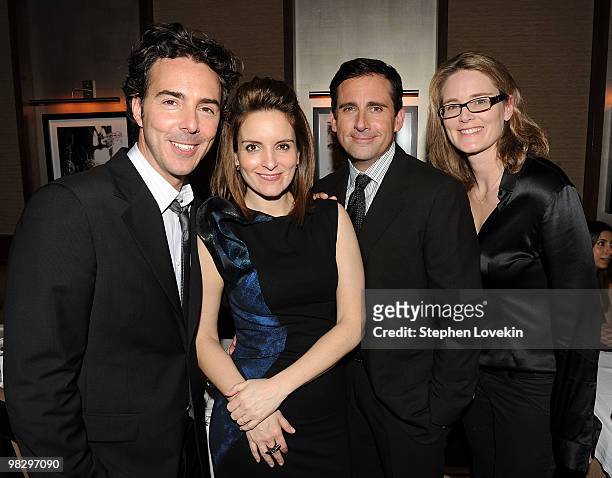 Director Shawn Levy, actress Tina Fey, actor Steve Carell, president of production at Twentieth Century Fox Emma Watts attend the after party for the...