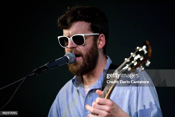 Musician Frank McElroy of the band Dr. Dog performs at the Apple Store Soho on April 6, 2010 in New York City.