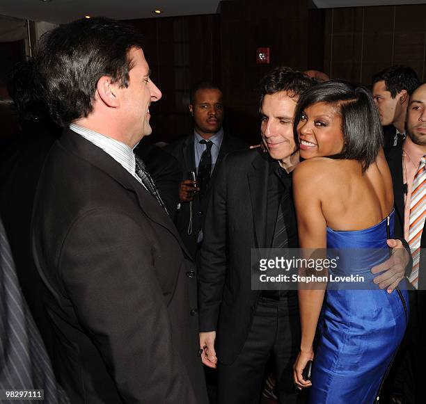 Actor Steve Carell, actor Ben Stiller, and actress Taraji P. Henson attend the after party for the premiere of "Date Night" at Aureole on April 6,...