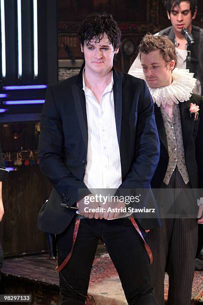 Actor Benjamin Walker performs during the opening night of "Bloody Bloody Andrew Jackson" at The Public Theater on April 6, 2010 in New York City.