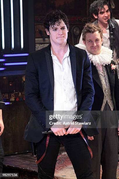 Actor Benjamin Walker performs during the opening night of "Bloody Bloody Andrew Jackson" at The Public Theater on April 6, 2010 in New York City.