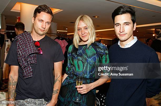 Designer for Proenza Schouler Jack McCollough, actress Chloe Sevigny and designer for Proenza Schouler Lazaro Hernandez attend the Book Party for...