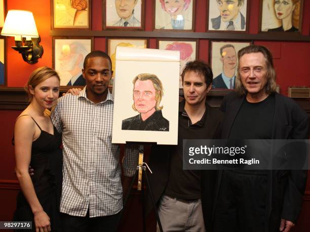Zoe Kazan, Anthony Mackie, Sam Rockwell and Christopher Walken attend the unveiling of Christopher Walken's caricature at Sardi's on April 6, 2010 in...