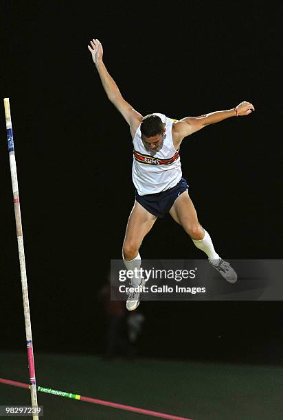 Riaan Botha competes in the Pole Vault during the South African Track & Field Series Final at Germiston Stadium on April 6, 2010 in Johannesburg,...