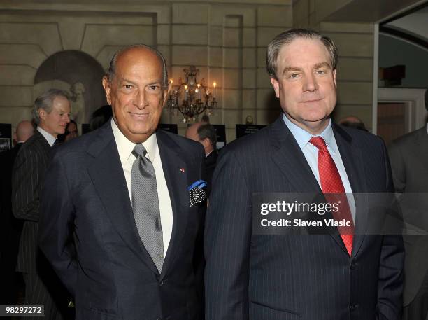 Fashion designer Oscar de La Renta and president of U.S. Trust/Bank of America's private wealth management Keith Banks attend the Partnership with...