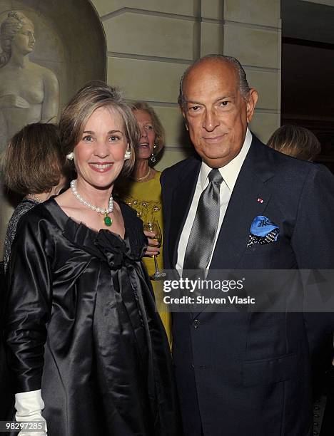 Interior designer Maureen Footer and fashion designer Oscar de La Renta attend the Partnership with Children's annual gala at The Pierre Hotel on...