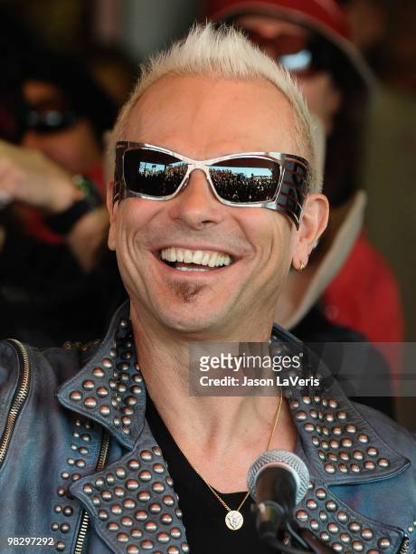 Rudolf Schenker of The Scorpions is inducted into the Hollywood RockWalk on April 6, 2010 in Hollywood, California.