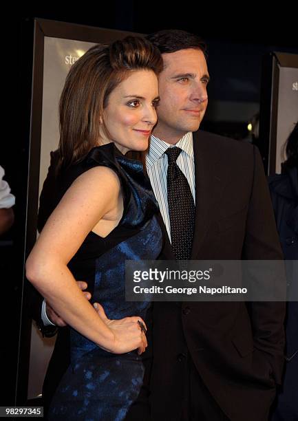 Tina Fey and Steve Carell attend the premiere of "Date Night" at Ziegfeld Theatre on April 6, 2010 in New York City.