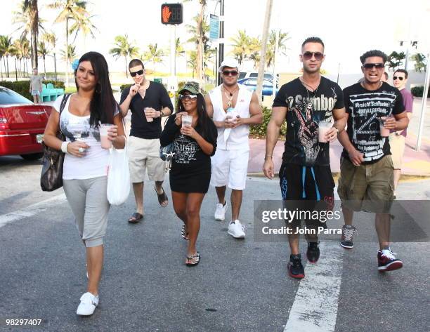 Nicole 'Snooki' Polizzi, Michael 'The Situation' Sorrentino, Paul "Pauly D" DelVecchio, Ronnie Ortiz-Magro and Vinny Guadagnino are seen on April 6,...