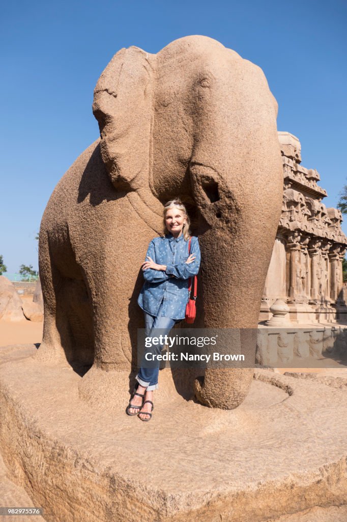 Female Tourist in The Mahabalipuram Site in India