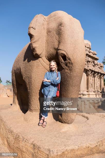 female tourist in the mahabalipuram site in india - circa 7th century stock pictures, royalty-free photos & images