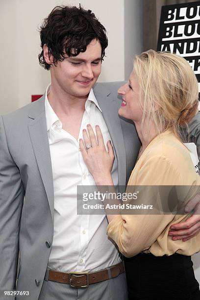 Actors Benjamin Walker and Mamie Gummer attends the opening night party for "Bloody Bloody Andrew Jackson" at The Union Square Ballroom on April 6,...