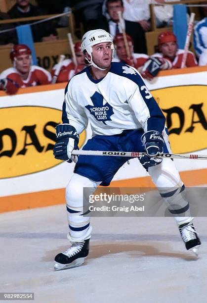 Al Iafrate of the Toronto Maple Leafs skates against the Washington Capitals during NHL game action October 21, 1989 at Maple Leaf Gardens in...