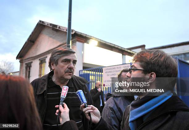 The mayor of Gennevilliers, Jacques Bourgoin speaks to the presse, on April 07, 2010 in Gennevilliers outside Paris, in the factory where a fire and...