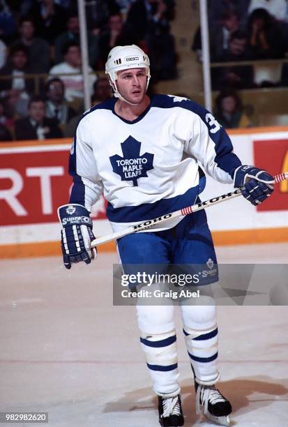 Al Iafrate of the Toronto Maple Leafs skates against the Washington Capitals during NHL game action January 8, 1990 at Maple Leaf Gardens in Toronto,...
