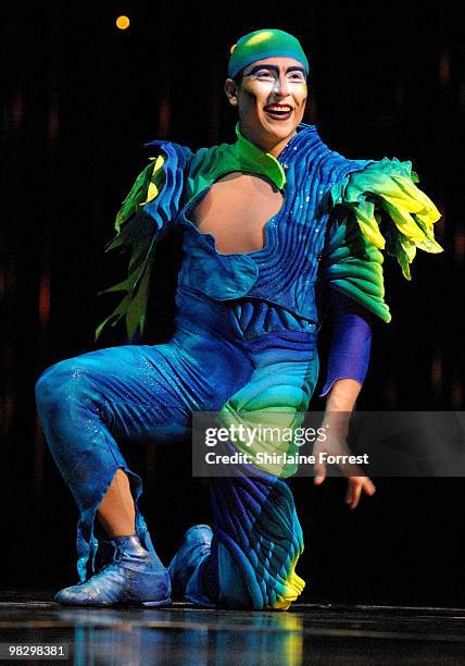 Octavio Alegria performs onstage during photocall for Cirque du Soleil's 'Varekai' at The White Grand Chapiteau at The Trafford Centre on February...