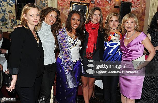 Samantha Mathis, Dylan Lauren, Somaly Mam, Lauren Bush, Ashley Bush and Sharon Bush attend the Somaly Mam Foundation's Voices of Change Anti-Human...