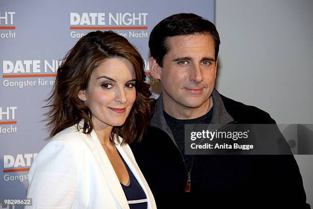 Actress Tina Fey and actor Steve Carell attend a photocall to promote their new movie 'Date Night' at the Hotel de Rome on March 31, 2010 in Berlin,...