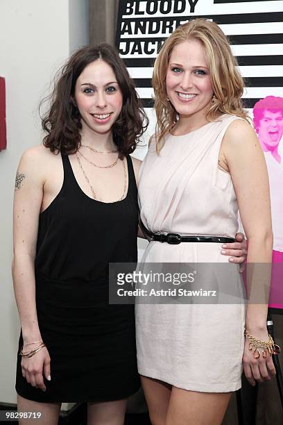 Actors Emily Young and Kate Cullen Roberts attends the opening night party for "Bloody Bloody Andrew Jackson" at The Union Square Ballroom on April...