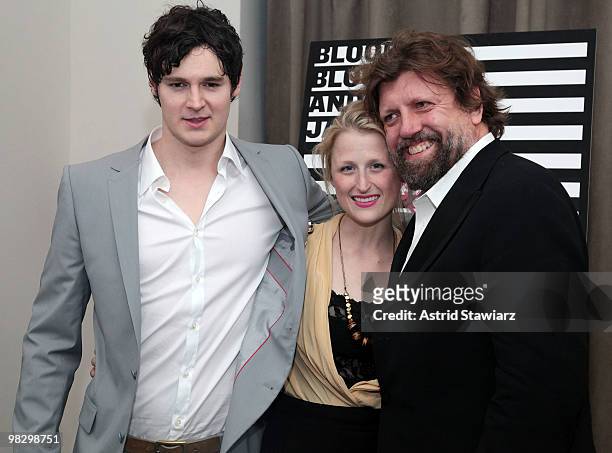 Actors Benjamin Walker, Mamie Gummer and Oskar Eustis attend the opening night party for "Bloody Bloody Andrew Jackson" at The Union Square Ballroom...