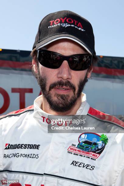 Actor Keanu Reeves attends the Toyota Pro Celebrity Race press day on April 6, 2010 in Long Beach, California.