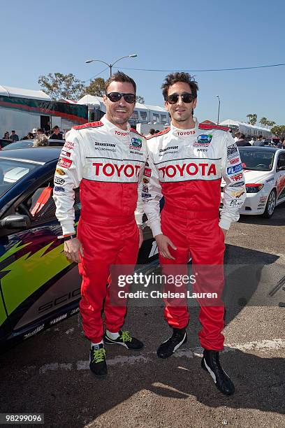 Actors Adrien Brody and Brian Austin Green attend the Toyota Pro Celebrity Race press day on April 6, 2010 in Long Beach, California.