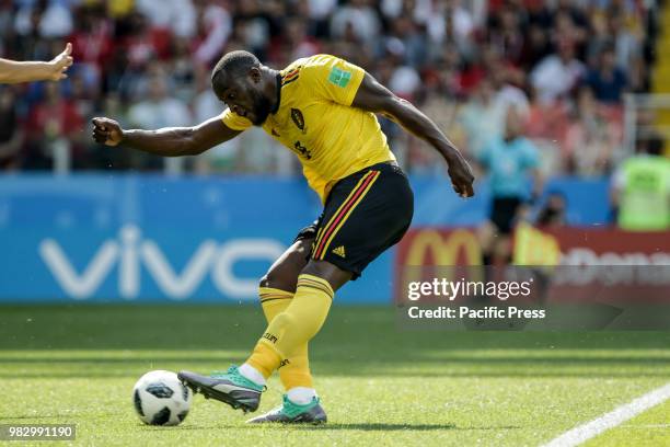 Romelu Lukaku of Belgium scores goal during Belgium-Tunisia match valid for the second round of group G of the 2018 World Cup, held at Spartak...