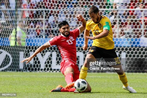 Ferjani Sassiof Tunisia and Eden Hazard of Belgium during the game between Belgium and Tunisia, valid for the second round of Group G of the 2018...