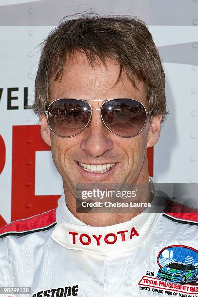 Professional skater Tony Hawk attends the Toyota Pro Celebrity Race press day on April 6, 2010 in Long Beach, California.