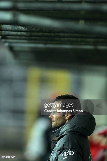 Michael Wiesinger, head coach of Ingolstadt looks on during the 3rd League match FC Bayern Muenchen II vs FC Ingolstadt at Gruenwalder Stadion on...