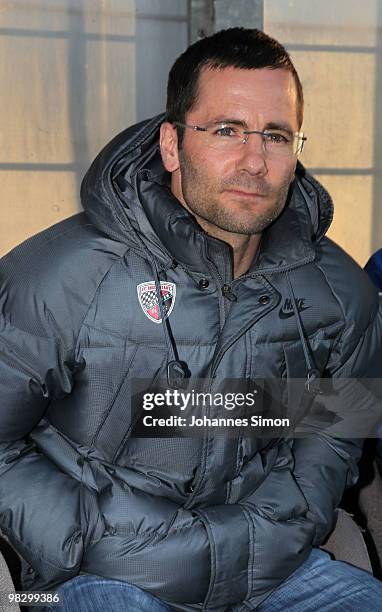 Michael Wiesinger, head coach of Ingolstadt looks on ahead of the 3rd League match FC Bayern Muenchen II vs FC Ingolstadt at Gruenwalder Stadion on...