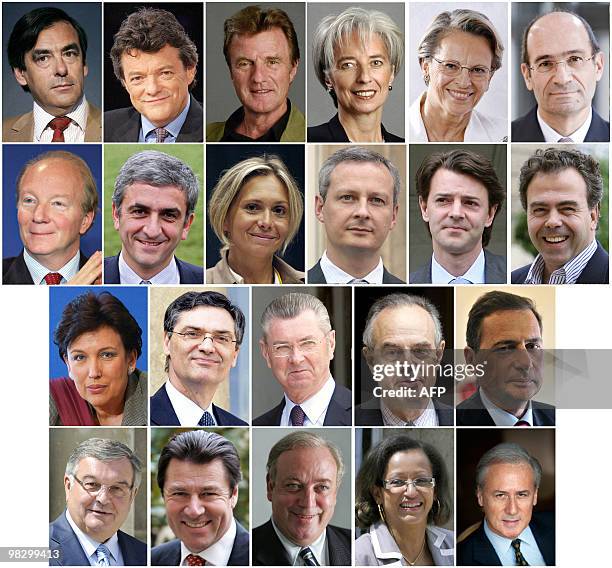 Combo of the ministers of French government named on 22 March 2010. - Prime Minister Francois Fillon, Minister for Ecology Jean-Louis Borloo,...