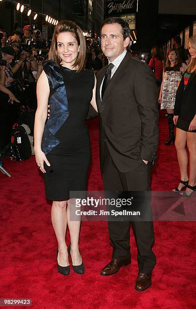 Actors Tina Fey and Steve Carell attend the premiere of "Date Night" at Ziegfeld Theatre on April 6, 2010 in New York City.