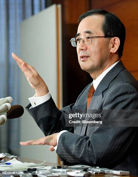 Masaaki Shirakawa, governor of the Bank of Japan, speaks during a news conference at the central bank's headquarters in Tokyo, Japan, on Wednesday,...