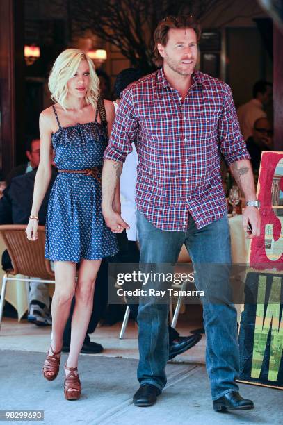 Television personalities Tori Spelling and Dean McDermott leave Cipriani Downtown on April 06, 2010 in New York City.