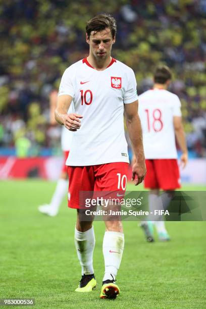 Grzegorz Krychowiak of Poland looks dejected following his sides defeat in the 2018 FIFA World Cup Russia group H match between Poland and Colombia...